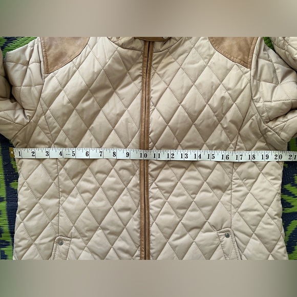 Ralph Lauren Diamond Quilted Barn Jacket With Faux Leather Trim Oatmeal Size M - Picture 12 of 13